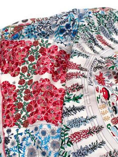 HERMES Silk Fleurs De Giverny Scarf 90 